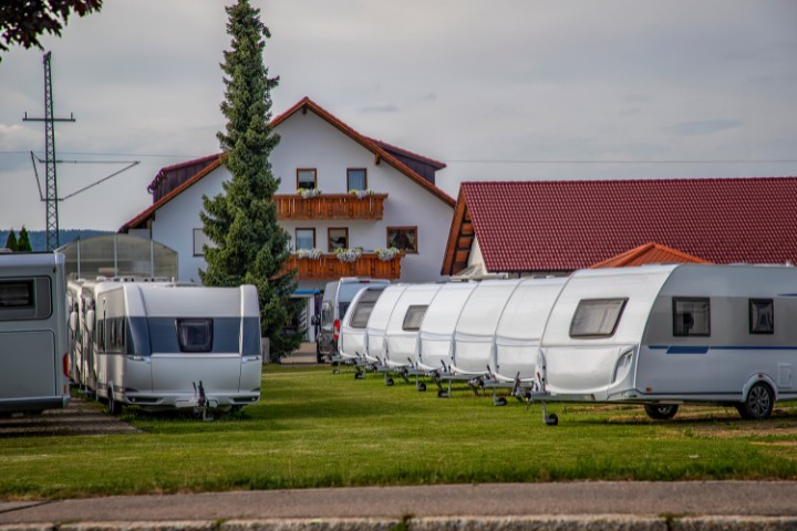 Campers Storage Parking with Many Recreational Vehicles in Row