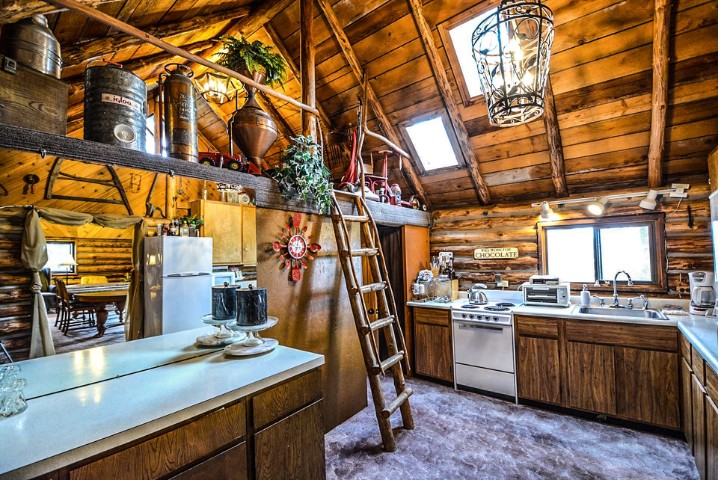 log cabin large kitchen interior