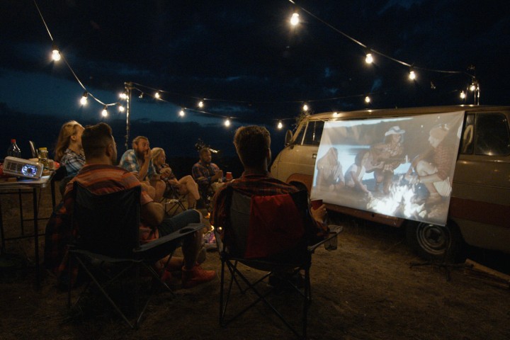camper outdoor movie night