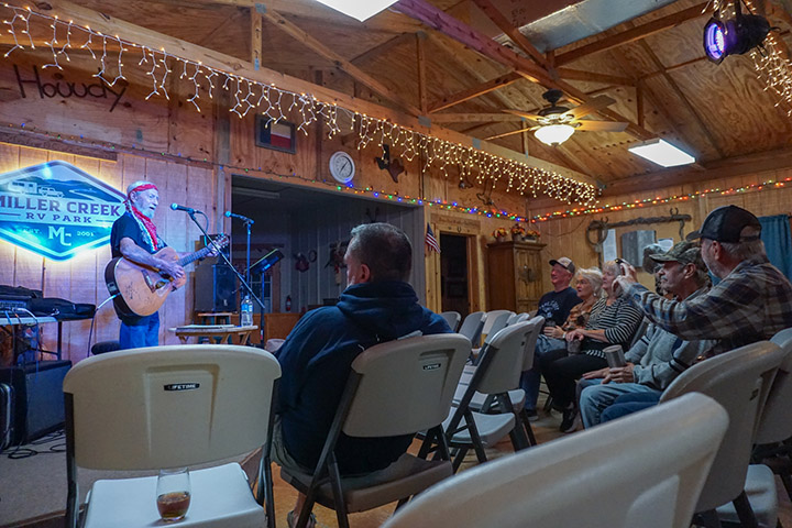 Musician performing at Miller Creek RV Park's recreational hall