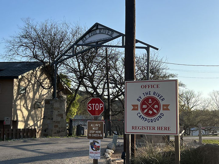 Entrance to By the River RV Park and Campground