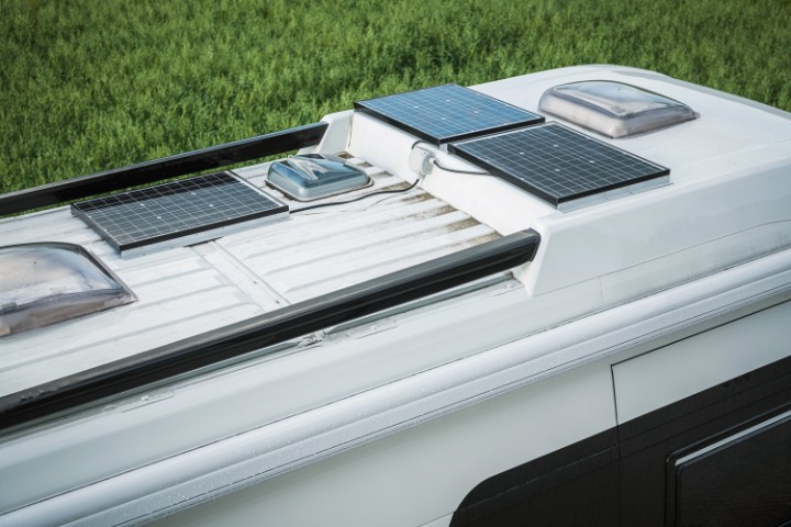 Solar panels installed on an RV as renewable energy source