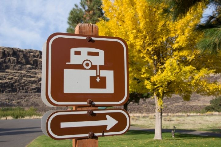 RV dump station signage at an RV Park