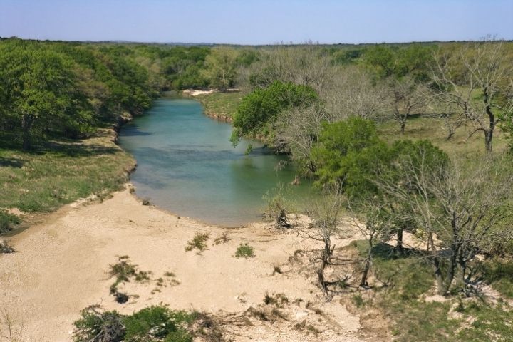 Scenic stretch of the Blanco River near Blanco State Park in Texas