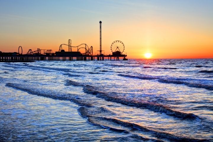 Galveston beach at sunset along the Texas Gulf Coast